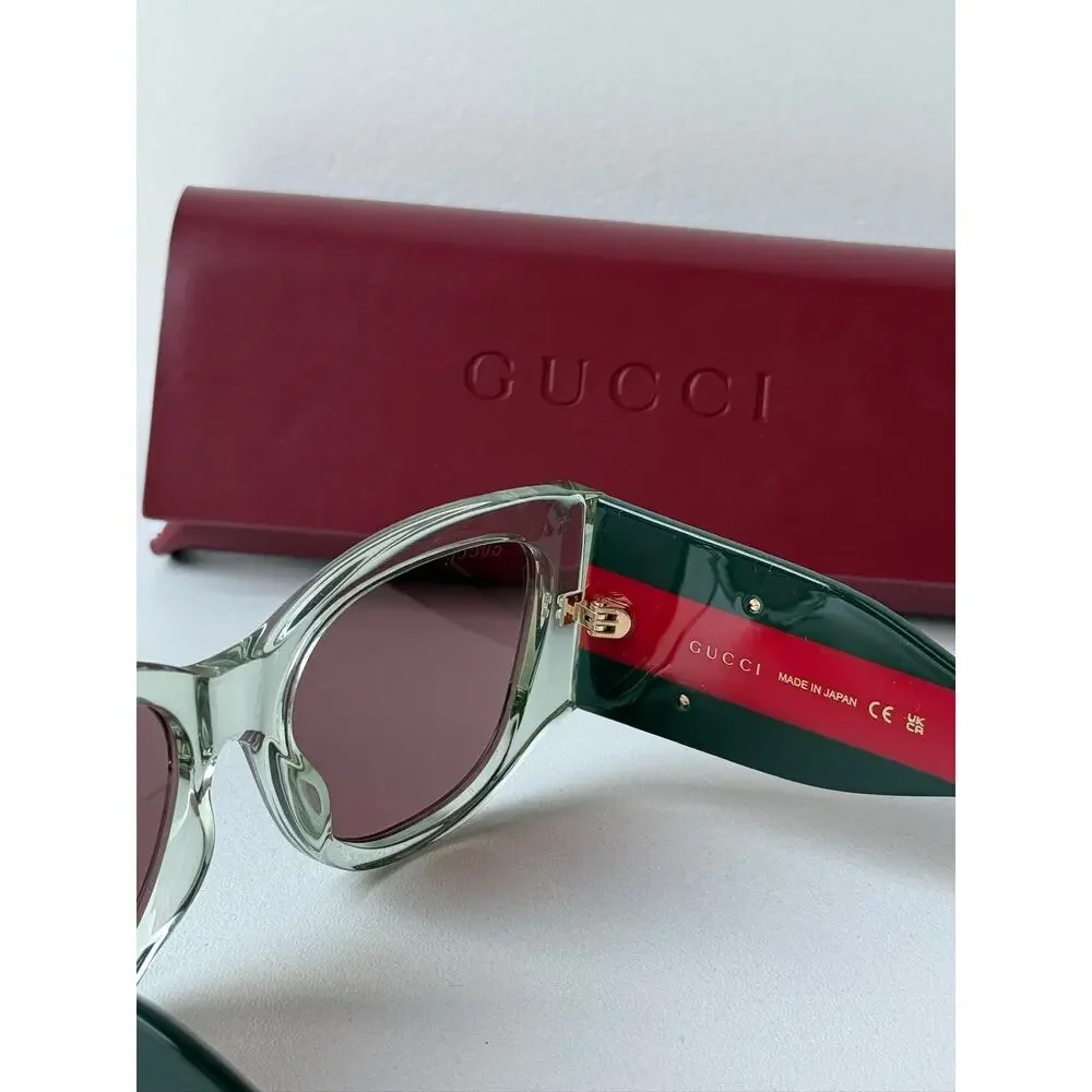 NEW Gucci GG2115S Transparent Green Striped Sunglasses $480